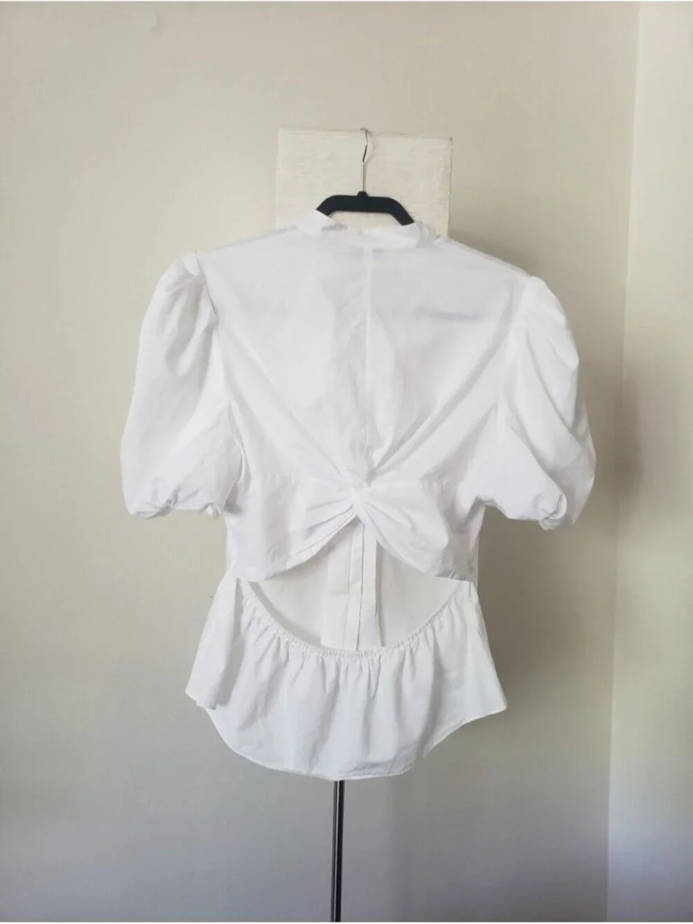 Vince White Cotton Poplin Open Cutout Back Puff Sleeve Blouse Top 10 - Picture 7 of 10